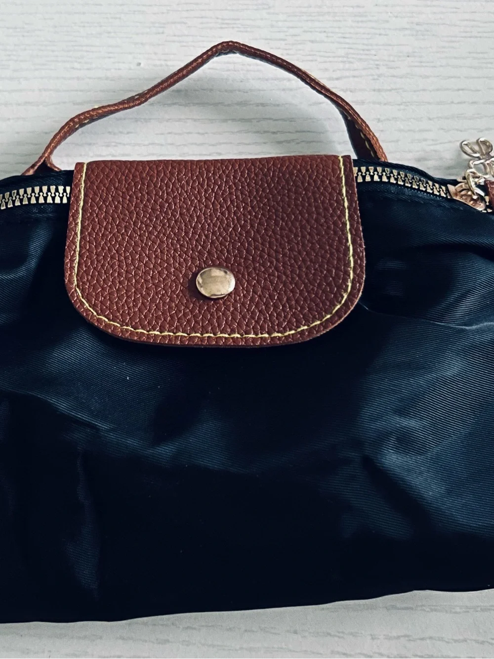 Classic Black Nylon Tote with Brown Leather Trim - Unbranded